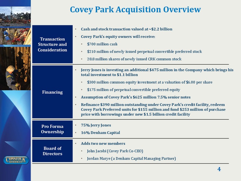 Acquisition of Covey Park Energy – Comstock Resources Inc. – slide 3