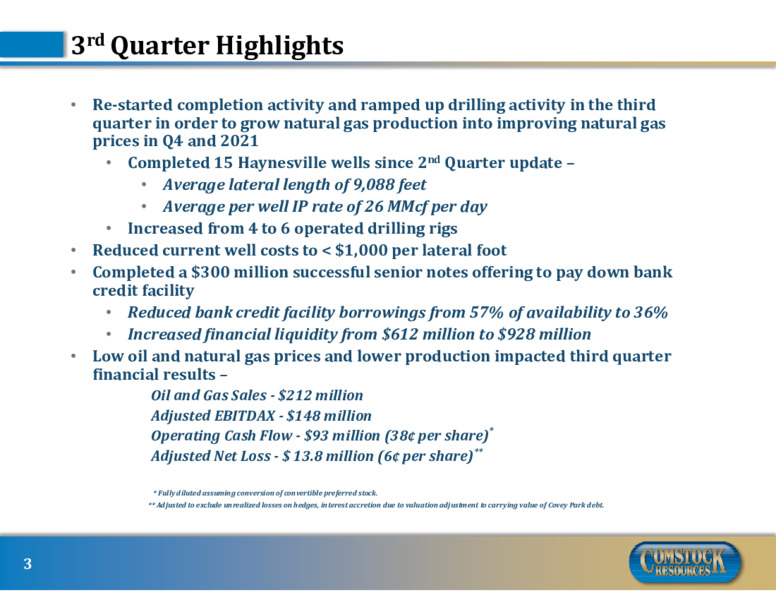 Q3 2020 Earnings Presentation – Comstock Resources Inc. – slide 2