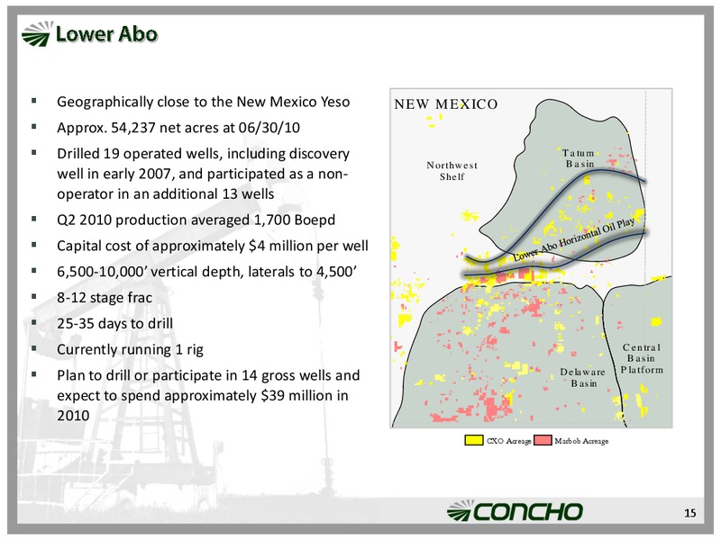 AUGUST 2010 INVESTOR PRESENTATION – Concho Resources, Inc. – slide 14