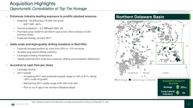 Northern Delaware Basin Acquisition – Concho Resources, Inc. – slide 2