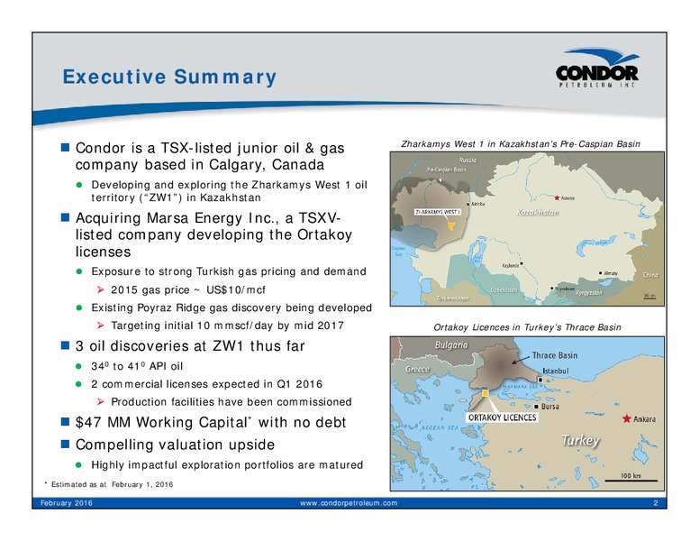 February 2016 Investor Presentation – Condor Petroleum Inc – slide 2