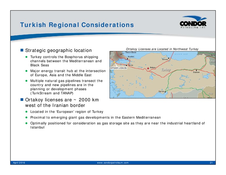 April 2016 Corporate Presentation – Condor Petroleum Inc – slide 21