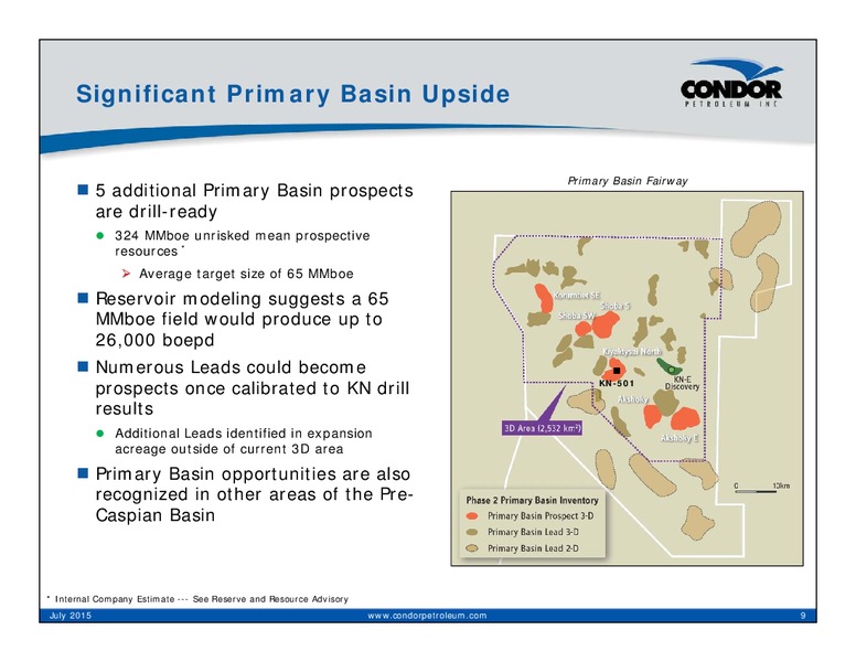 JULY 2015 CORPORATE PRESENTATION – Condor Petroleum Inc – slide 9