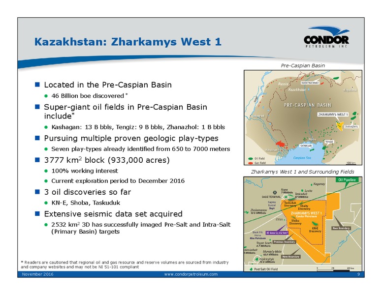 November 2016 Corporate Presentation – Condor Petroleum Inc – slide 9
