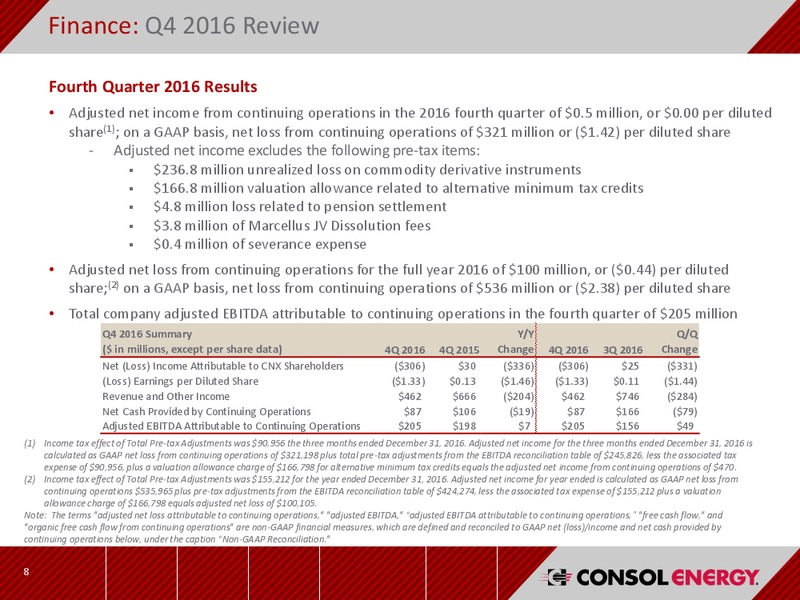 4Q 2016 Earning Results – Consol Energy Inc. – slide 7