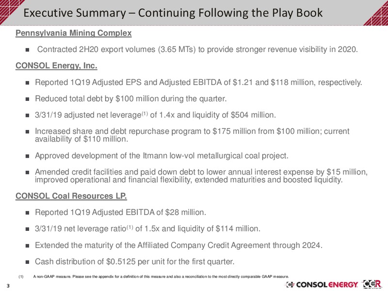 1Q 2019 Earnings Presentation – Consol Energy Inc. – slide 2