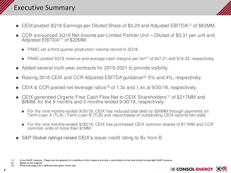 3Q 2018 Earnings Presentation – Consol Energy Inc. – slide 2