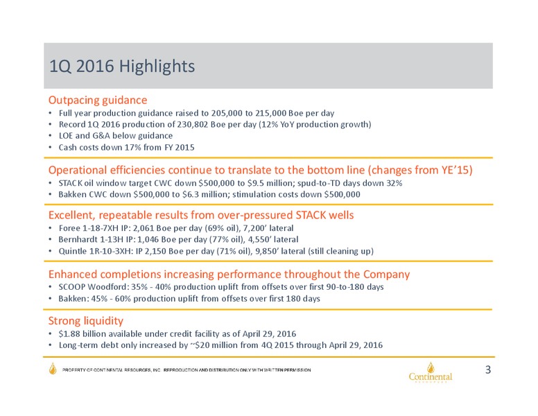 Investor Update as of May 2016 – Continental Resources, Inc. – slide 2