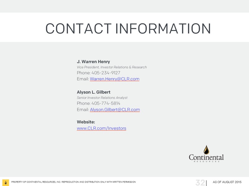 August 2015 Investor Presentation – Continental Resources, Inc. – slide 31