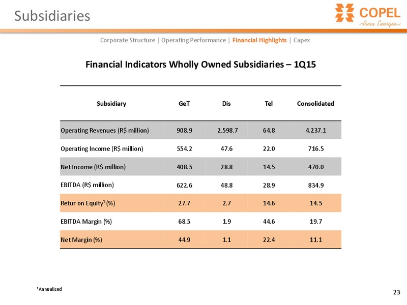 Bradescos 7th London Conference – Copel Pura Energia – slide 23