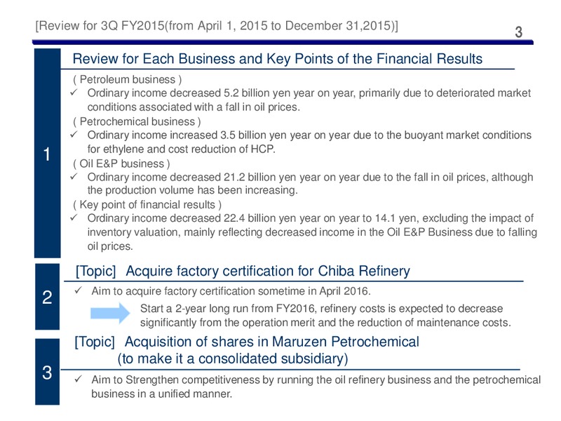 Third Quarter 2015 Results – Cosmo Energy Holdings Company, Ltd – slide 2
