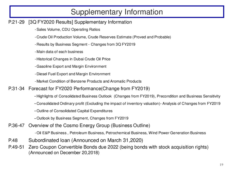 Fiscal Q3 2020 Presentation – Cosmo Energy Holdings Company, Ltd – slide 20
