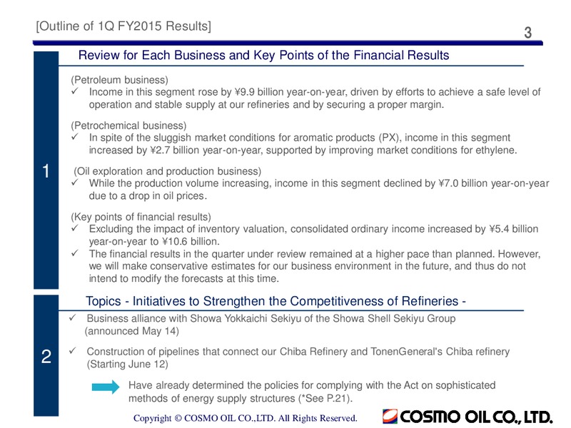 Q1 2015 Earnings Call – Cosmo Oil – slide 3