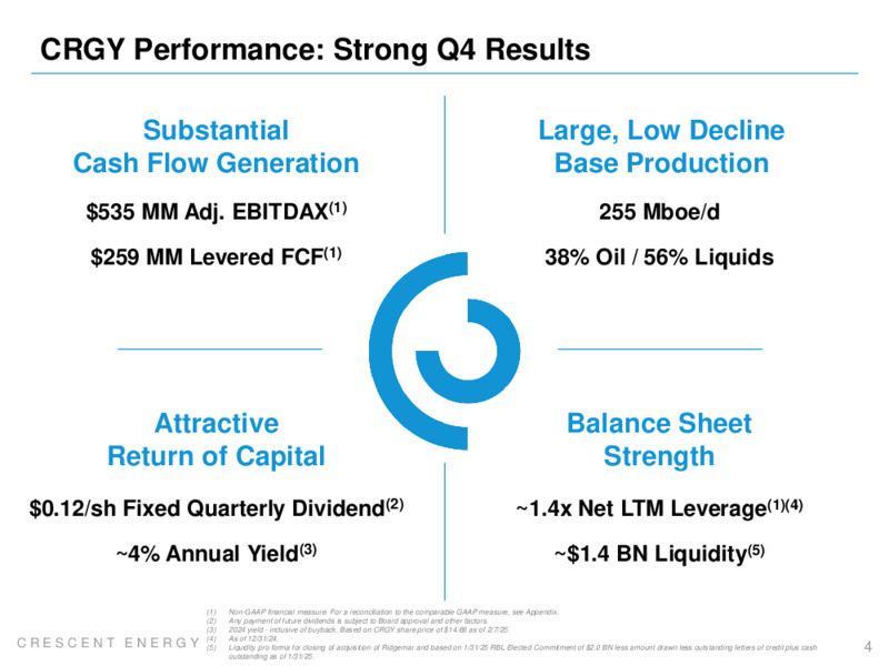 Q4 2024 and FY 2024 Earnings Presentation – Crescent Energy Company – slide 3