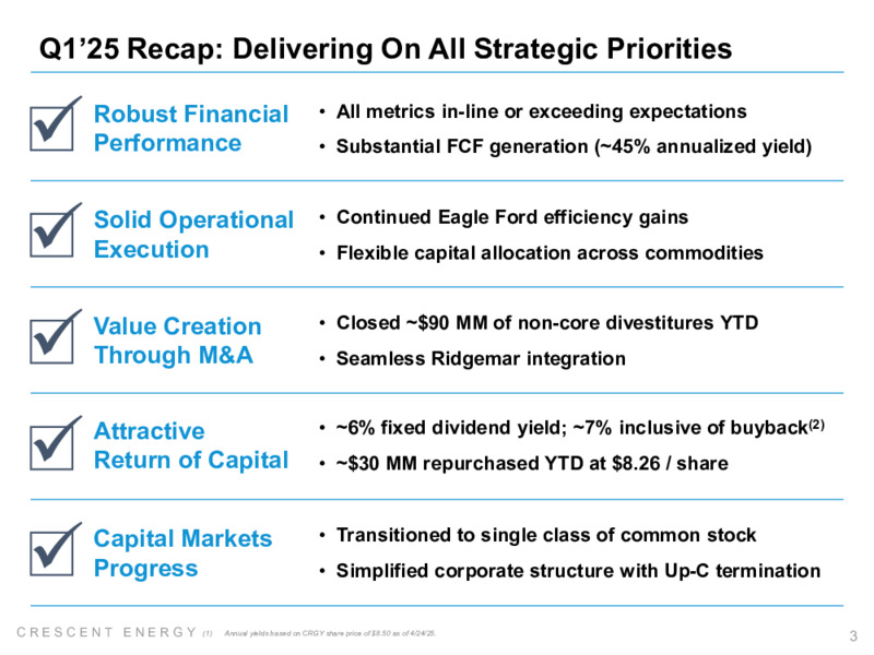 1Q 2025 Earnings Presentation – Crescent Energy Company – slide 2