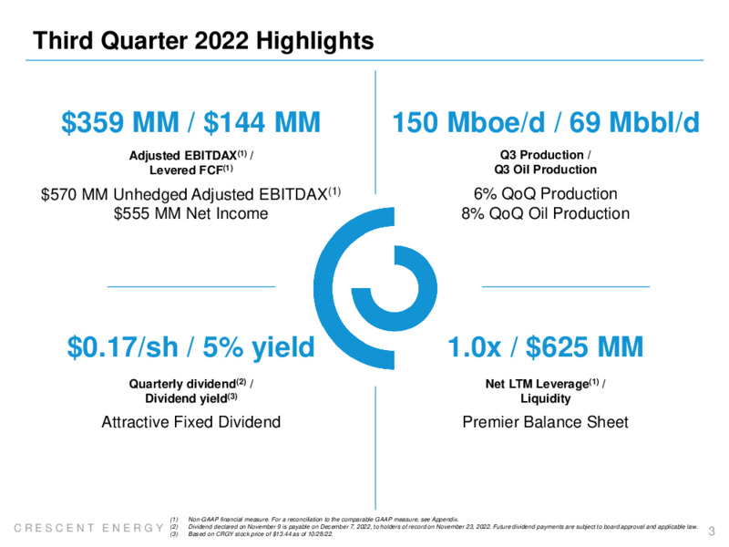 3Q 2022 Earnings Presentation – Crescent Energy Company – slide 2