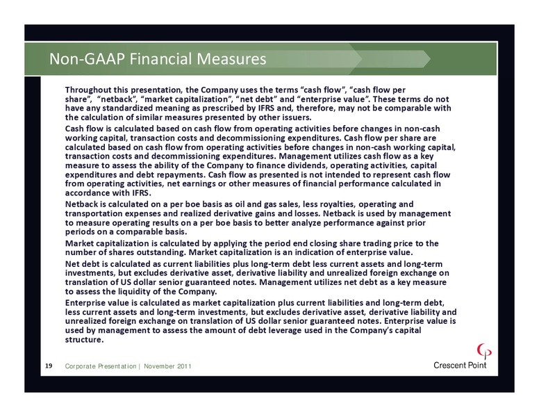 NOVEMBER 2011 INVESTOR PRESENTATION – Crescent Point Energy Corp. – slide 18
