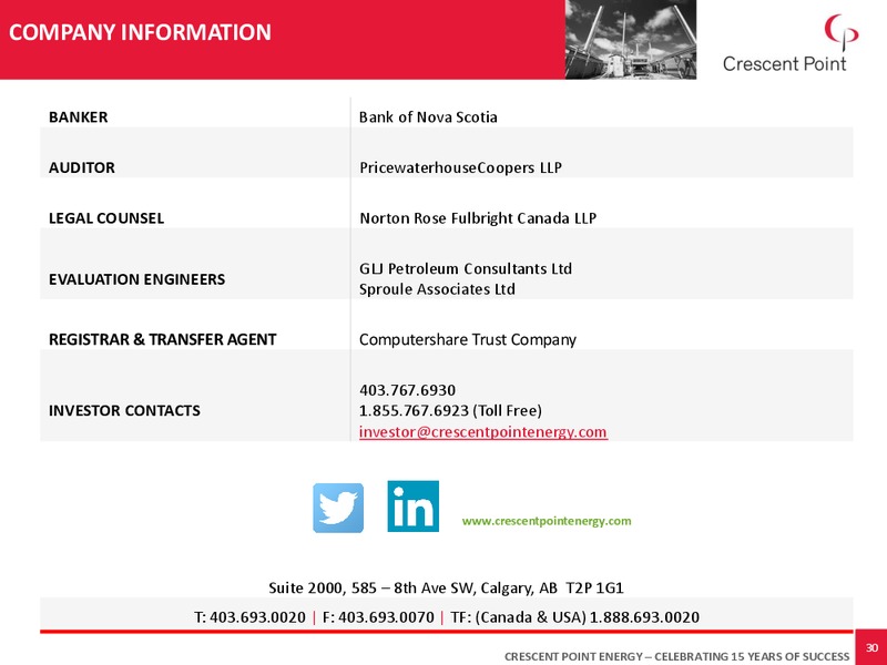 December 2016 Corporate Presentation – Crescent Point Energy Corp. – slide 26