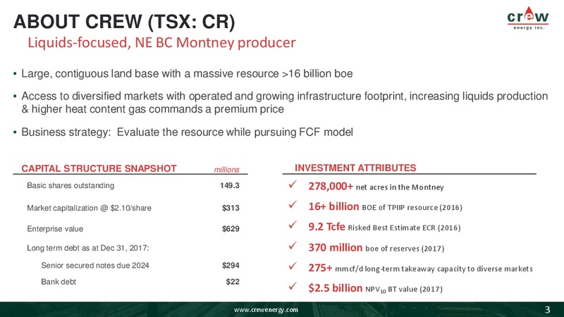 April 2018 Investor Presentation – Crew Energy Inc. – slide 2