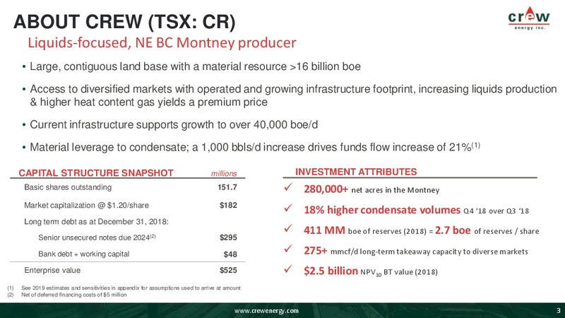 April 2019 Corporate Presentation – Crew Energy Inc. – slide 2