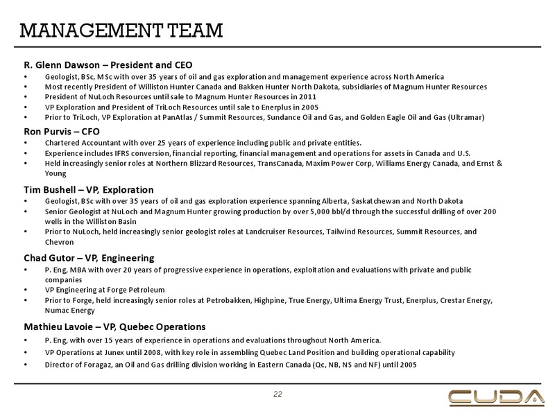 September 2019 Corporate Presentation – Cuda Oil & Gas – slide 22