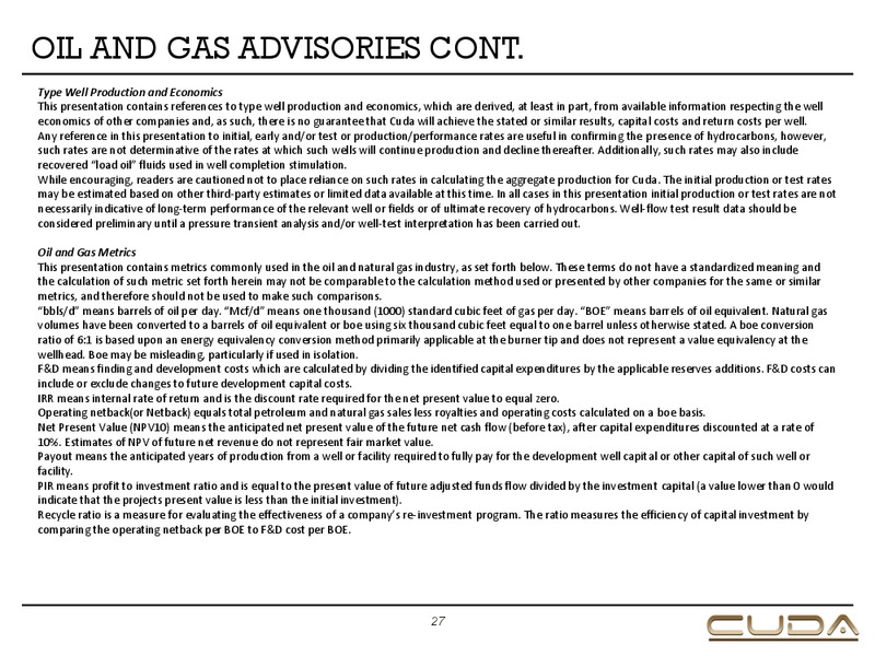 September 2019 Corporate Presentation – Cuda Oil & Gas – slide 26
