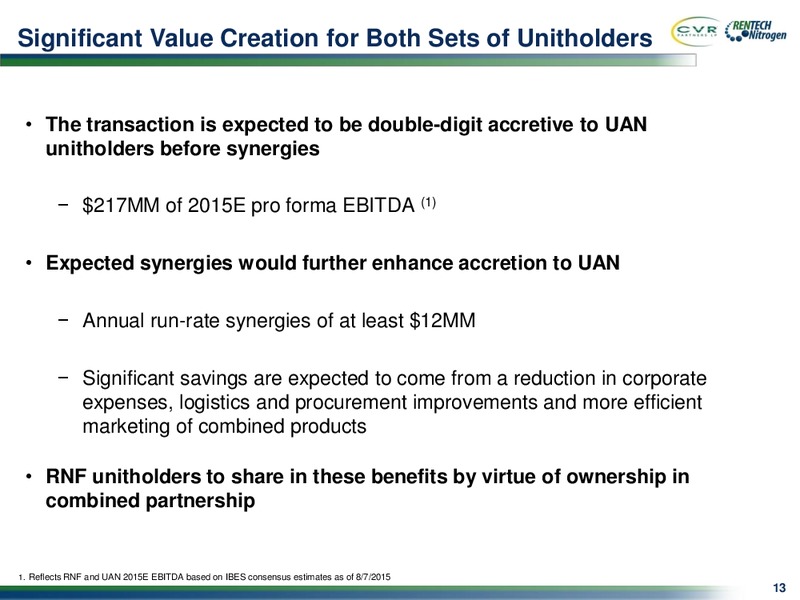Announcing the Merger of CVR Partners and Rentech Nitrogen Partners – Cvr Partners Lp – slide 12