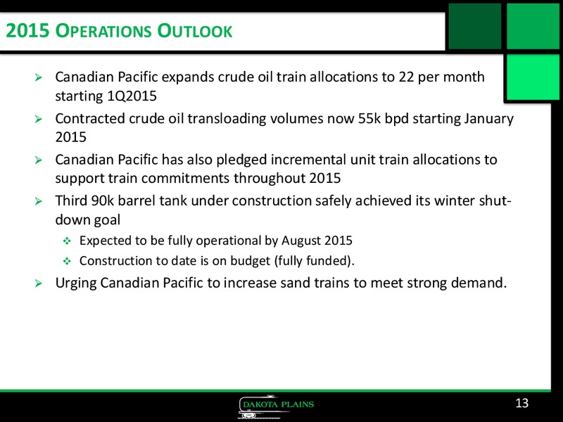 CORPORATE PRESENTATION – Dakota Plains Holdings Inc. – slide 12