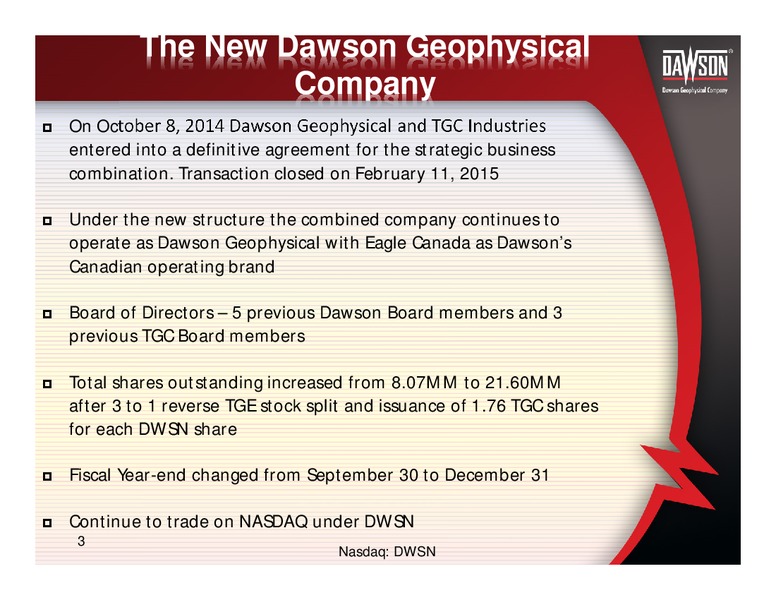 INVESTOR PRESENTATION – Dawson Geophysical – slide 2