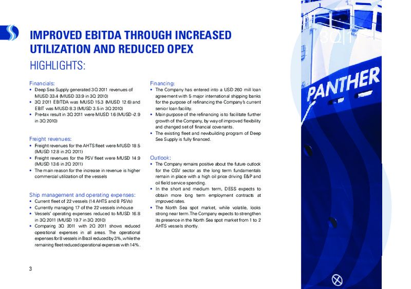 Q3 2011 EARNINGS CALL – Deep Sea Supply Plc – slide 2