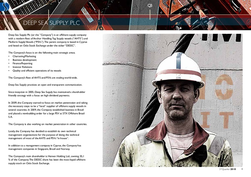 Q3 2010 EARNINGS CALL – Deep Sea Supply Plc – slide 4