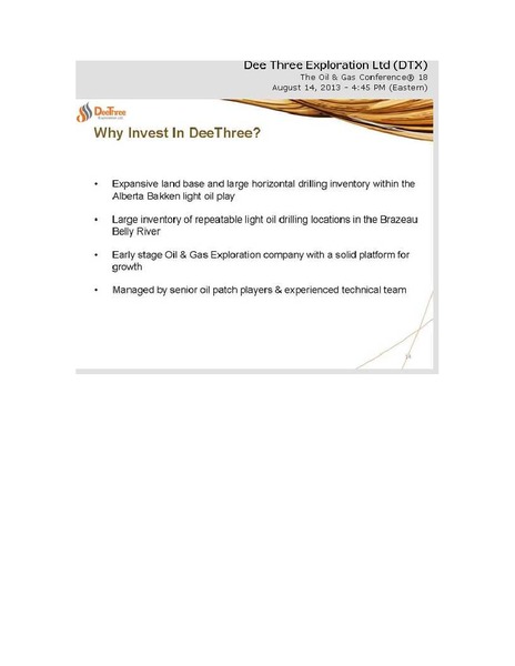 ENERCOM OIL & GAS CONFERENCE – Deethree Exploration Ltd. – slide 14