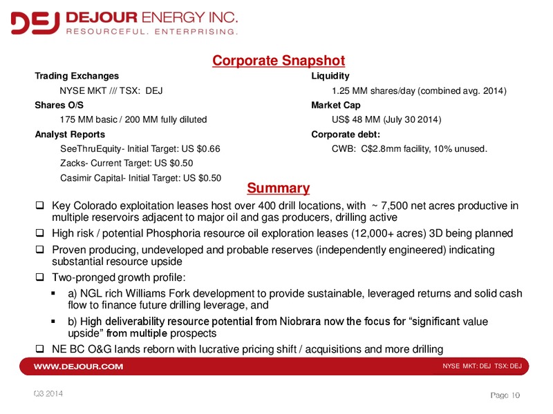 Q3 2014 Corporate Presentation – Dejour Energy Inc. – slide 10