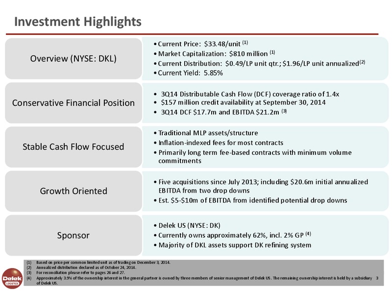 Investor Presentation – Delek Logistics Partners, LP – slide 2
