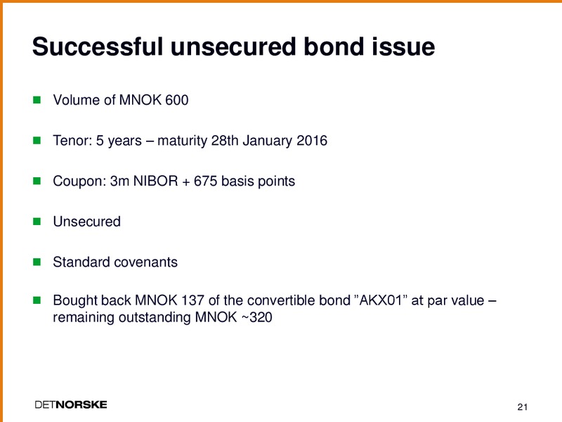 Q4 2010 EARNINGS CALL – Det Norske – slide 20