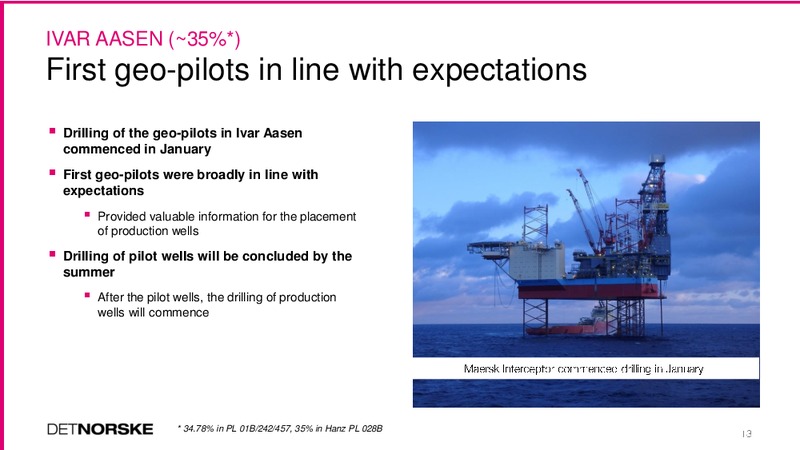 Q1 2015 EARNINGS CALL – Det Norske – slide 13