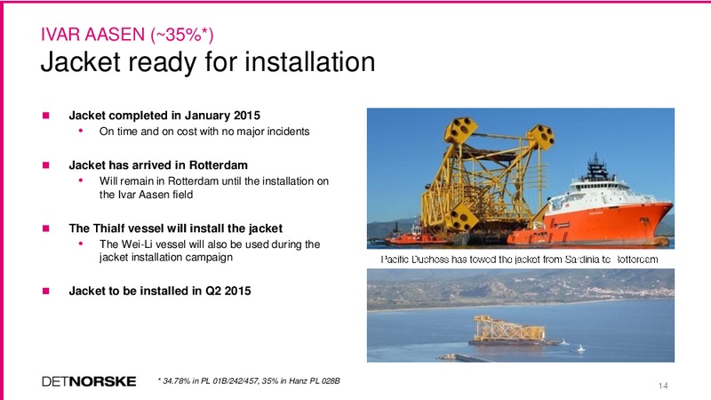 Q1 2015 EARNINGS CALL – Det Norske – slide 14