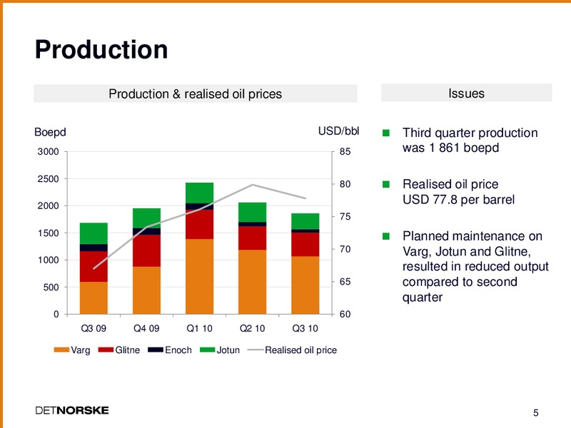 THIRD QUARTER 2010 PRESENTATION – Det Norske – slide 4