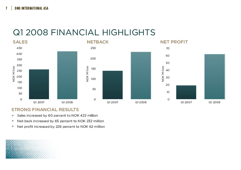 FIRST QUARTER 2008 – Dno International Asa – slide 8