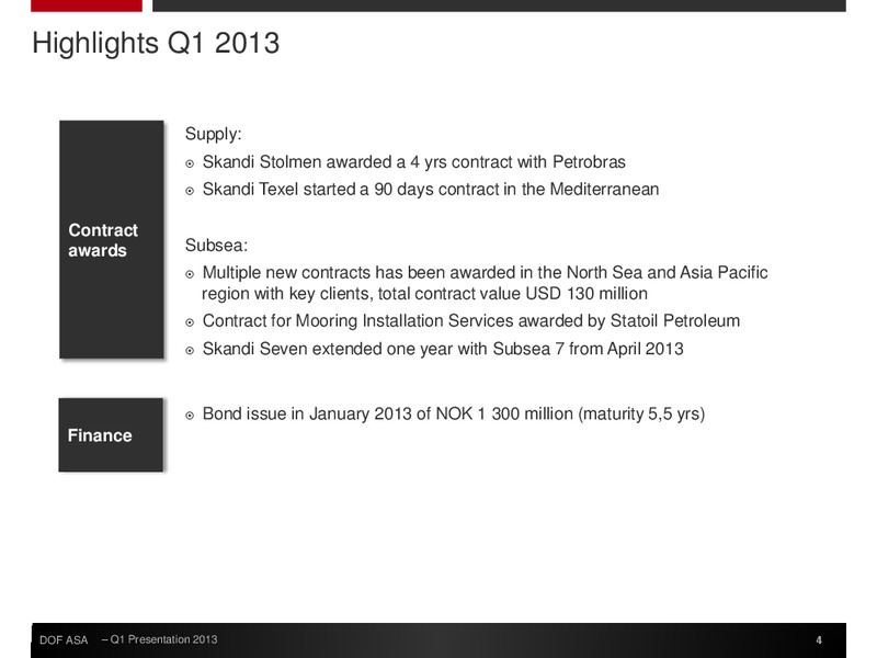 Q1 2013 EARNINGS CALL – Dof Asa – slide 4