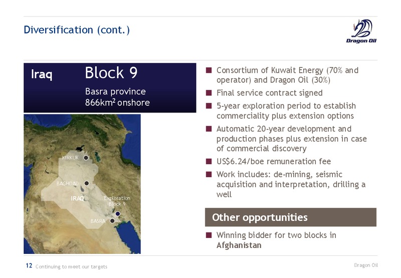 2012 EARNINGS CALL – Dragon Oil Plc – slide 12