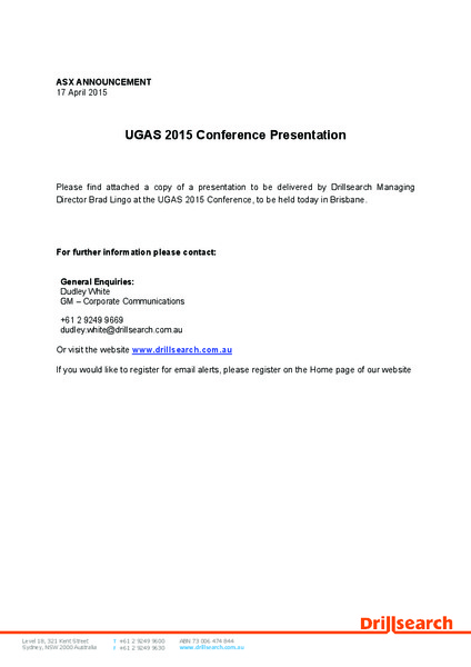 UGAS 2015 CONFERENCE – Drillsearch Energy, Ltd. – slide 1