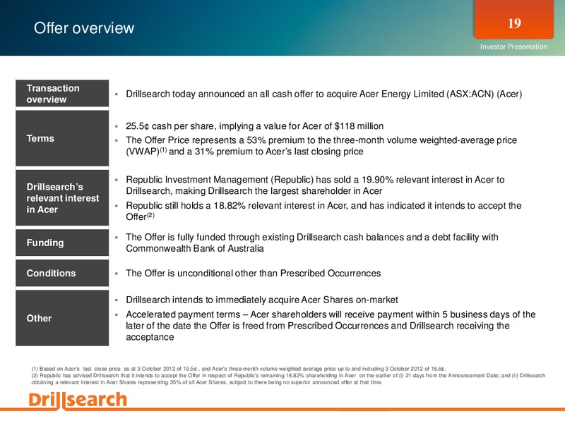 OCTOBER 2012 INVESTOR PRESENTATION – Drillsearch Energy, Ltd. – slide 19