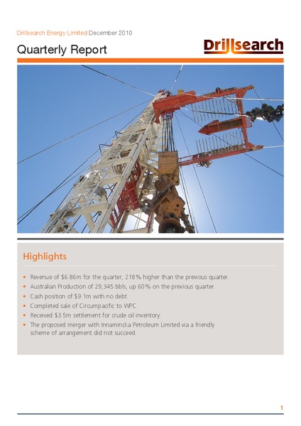 JANUARY 2010 QUARTERLY REPORT – Drillsearch Energy, Ltd. – slide 1