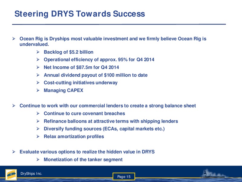 4th Quarter Ended December 31 2014 Earnings Presentation – Dryships – slide 14