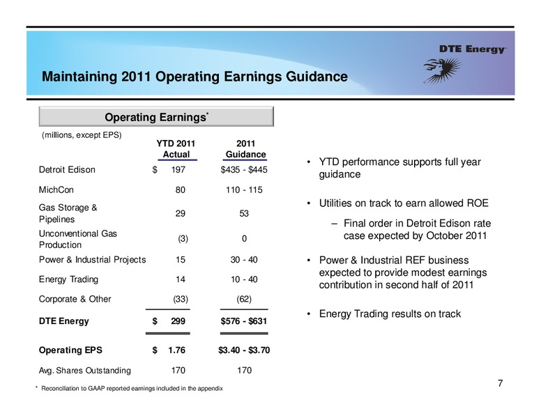 2nd Quarter 2011 Earning Conference Call – Dte Gas and Oil Company – slide 6