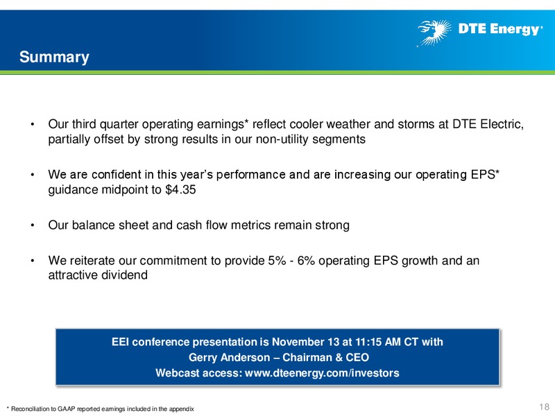 3Q 2014 EARNINGS CONFERENCE CALL – DTE Energy Co. – slide 17