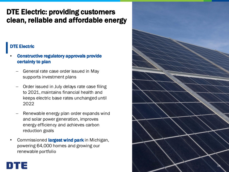 August 2020 Investor Presentation – DTE Energy Co. – slide 14