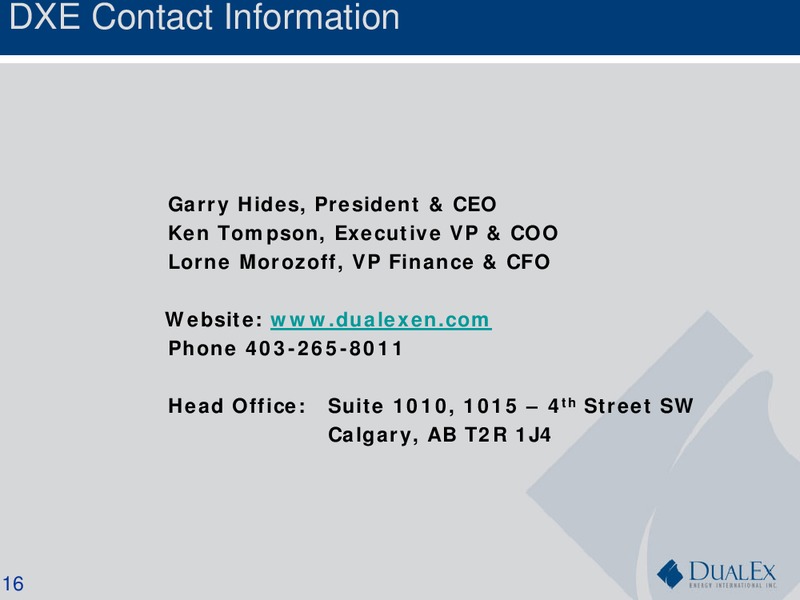 Investor Presentation – Dualex Energy International – slide 15
