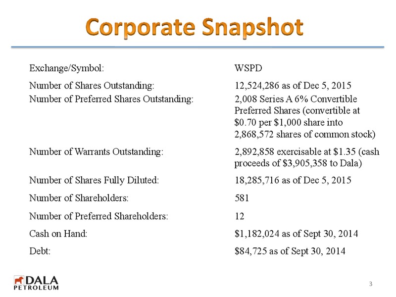 December 2014 Investor Presentation – Dala Petroleum – slide 2